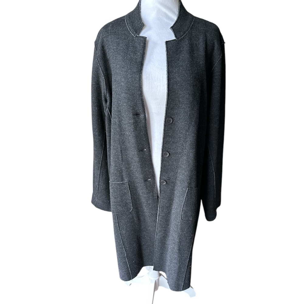 Eileen Fisher charcoal gray merino wool cardigan Coat